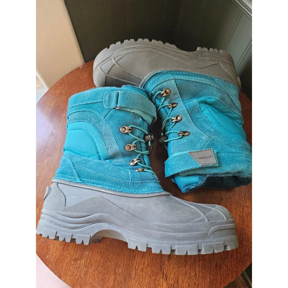Lands End snow flurry Youth Teal Suede Snow Boots Sz 7M Waterproof Winter 473018